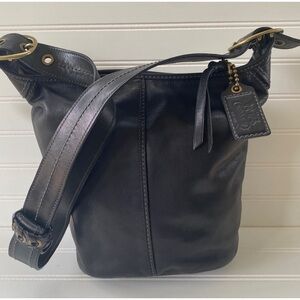 Coach Vintage Y2K Black Leather Bleeker Tatersall Bucket Shoulder Bag Tote 11422